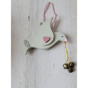 White dove heart bells ornament Xmas decor pink
